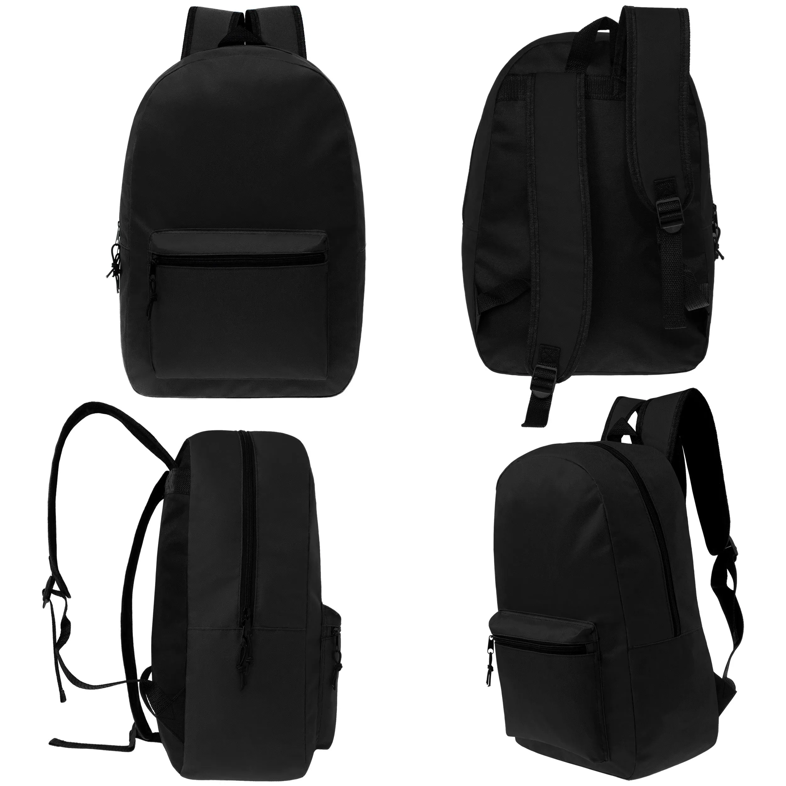 17" Kids Basic Wholesale Backpack in Black - Bulk Case of 24