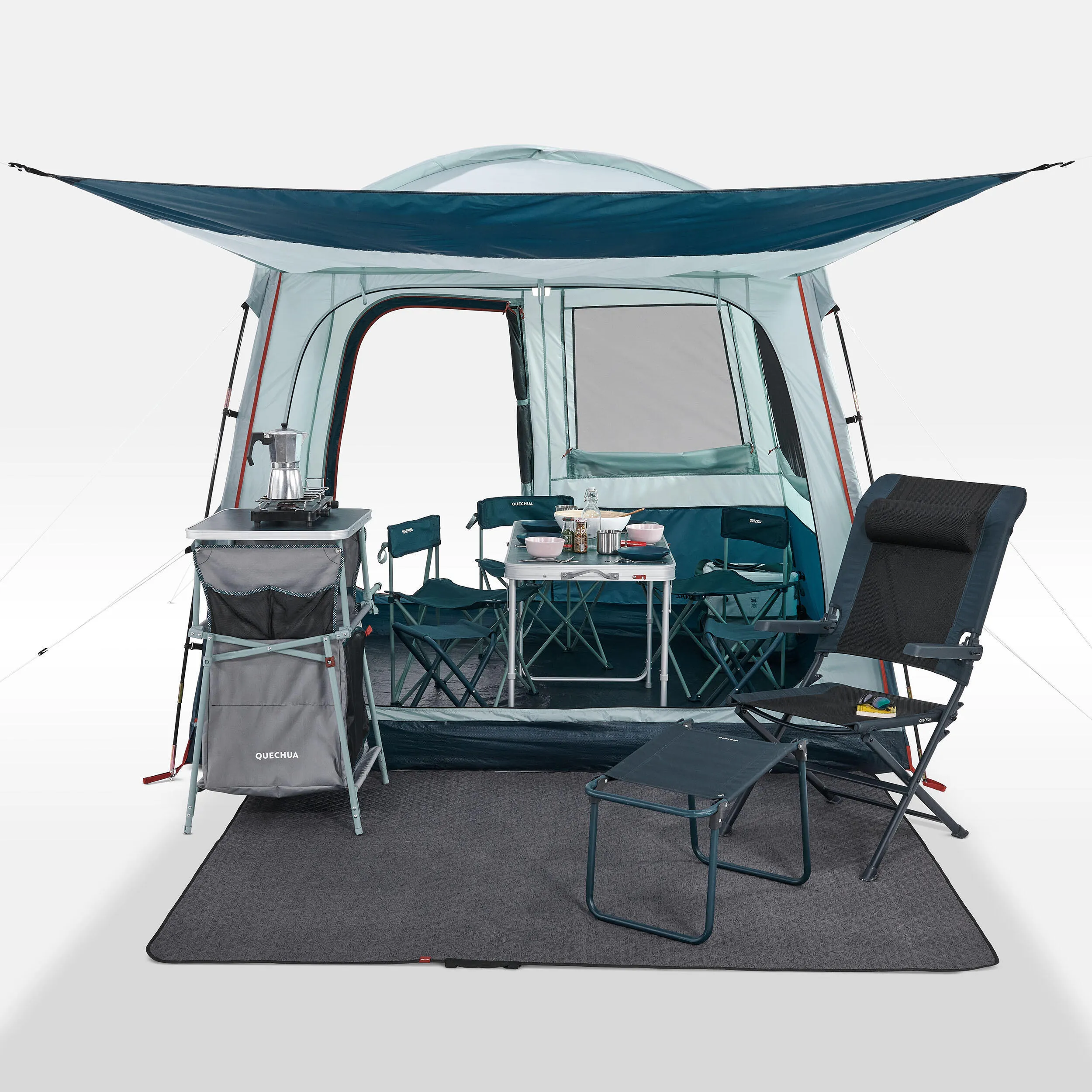 Camping tent Quechua Arpenaz Base 6-person, dark turquoise/gray green