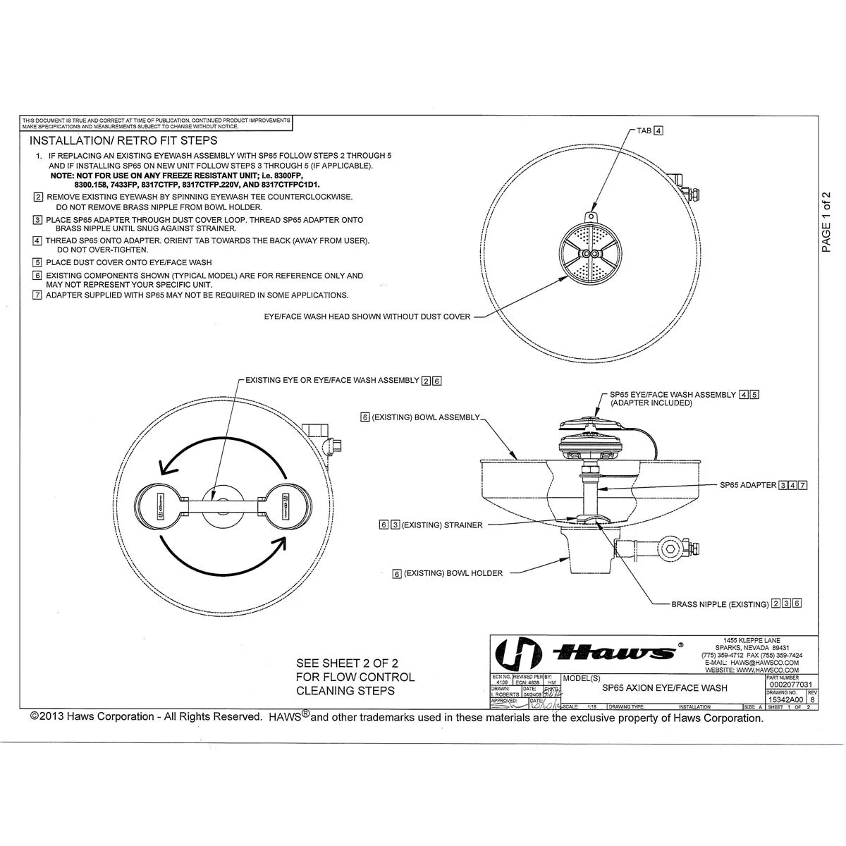 Haws SP65 AXION MSR Eyewash Station And Eye/Face Wash Station Head