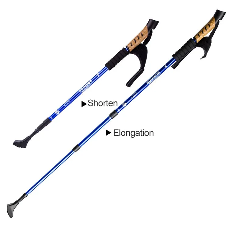 KODENOR Outdoor Mountaineering Portable Foldable Aluminium Alloy Straight Handle Alpenstocks Trekking Poles, Length : 66-135CM (Blue)