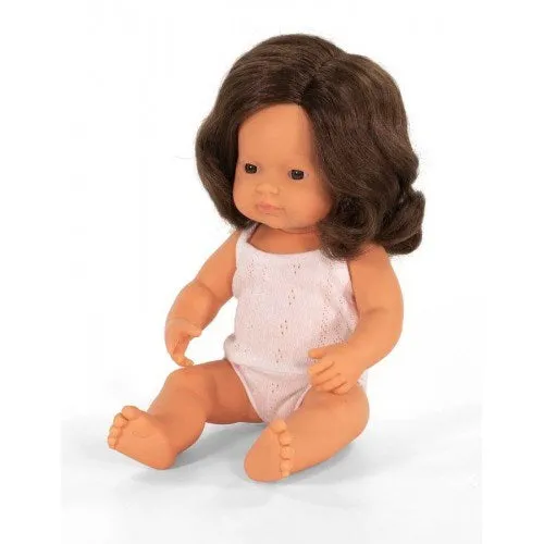 Miniland Anatomically Correct Baby Doll Caucasian Girl 38cm Brunette