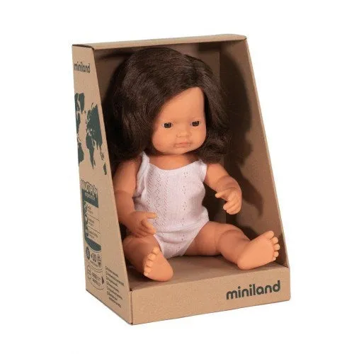 Miniland Anatomically Correct Baby Doll Caucasian Girl 38cm Brunette