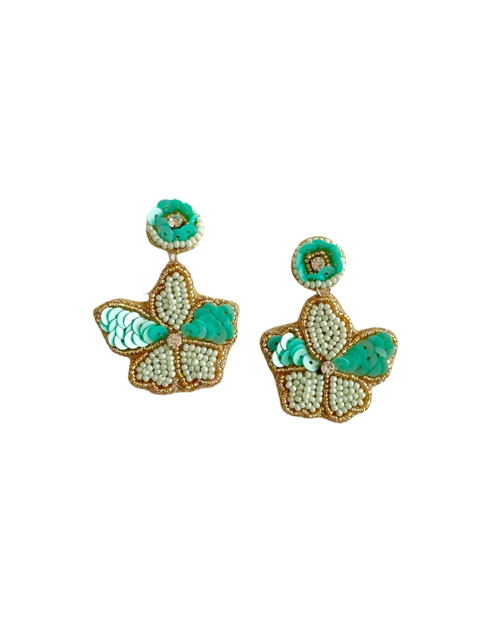 Mint Beaded Flower Earrings