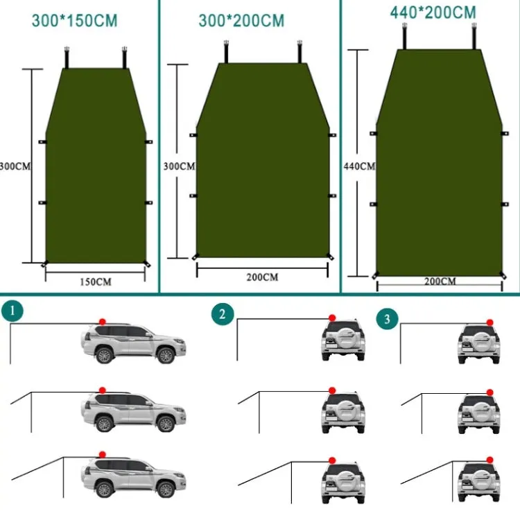 Outdoor Picnic Camping Tent On The Side Of The Car Rain-proof Sunshade Canopy 200x440cm(Dark Gray)