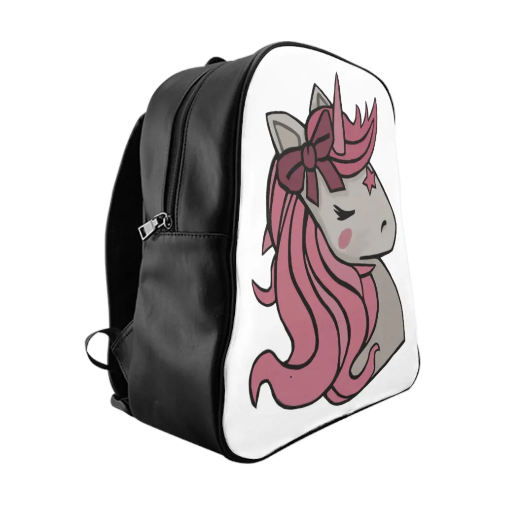 Pink Unicorn Head School Backpack