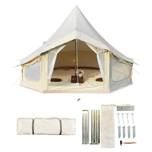 premium 13.1FT Canvas Bell Tent for 4-6 People Family Camping in All Seasons, with 2 Stove Jack & 4 Mesh Zippers Windows, Breathable Waterproof(4m)