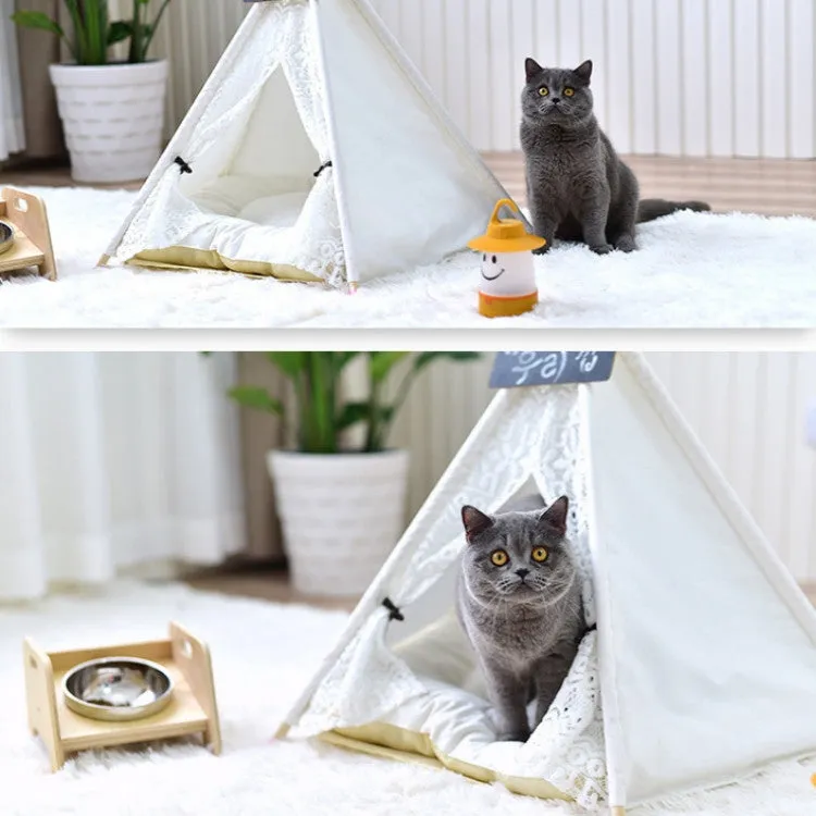 Removable and Washable Canvas Fabric Pet Nest Pet Tent, Size:60x60x70cm, Style:Spiked Lace (with Pad)