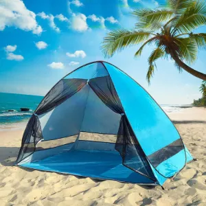 Screen Mesh Door Curtain Tent Automatic Pop Up Beach Sunshade Tent(Light Blue)