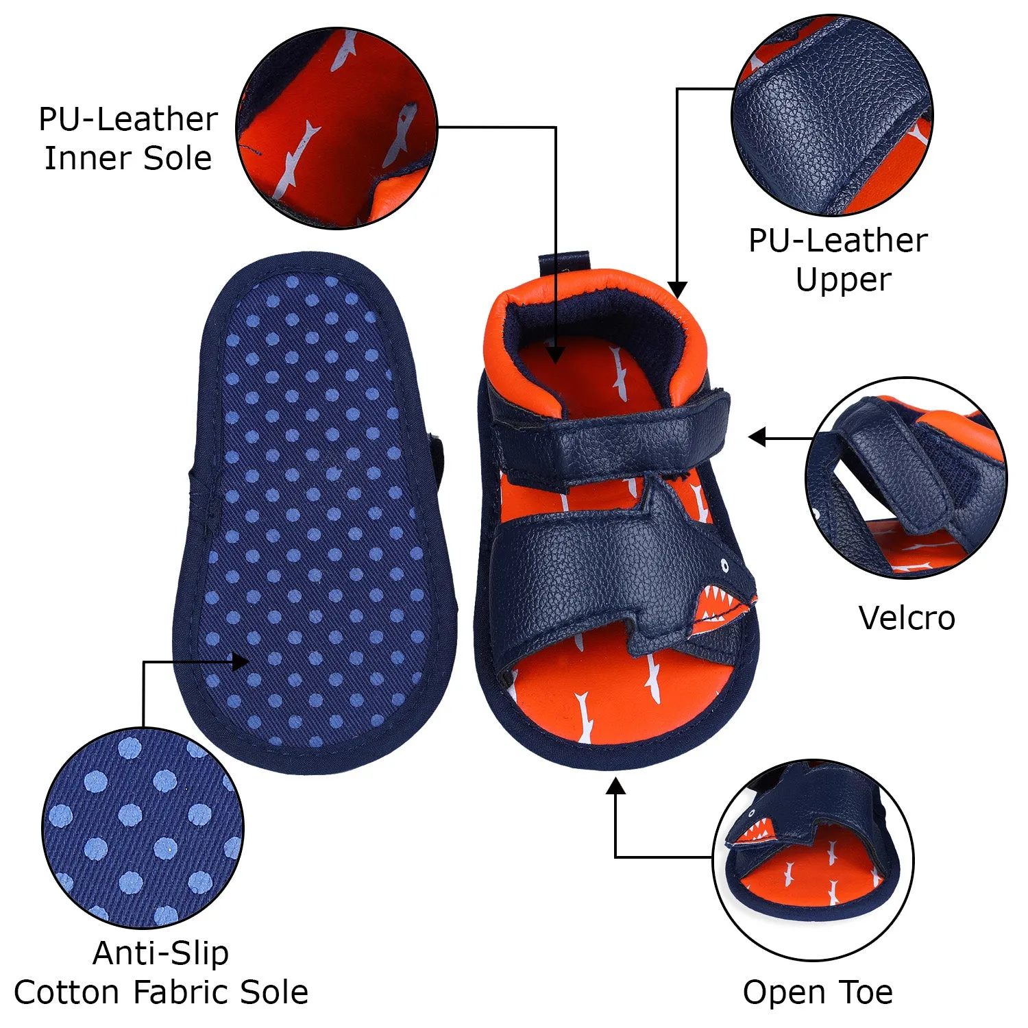 Shark Anti-Slip PU Leather Sole Sandals - Blue And Orange