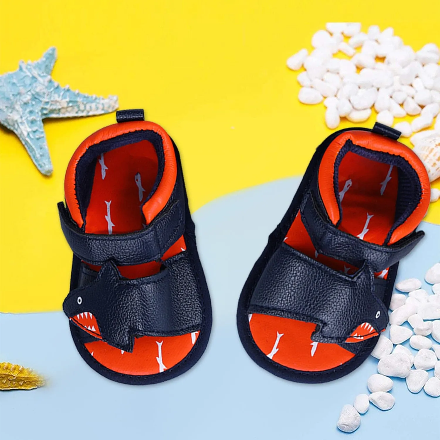 Shark Anti-Slip PU Leather Sole Sandals - Blue And Orange