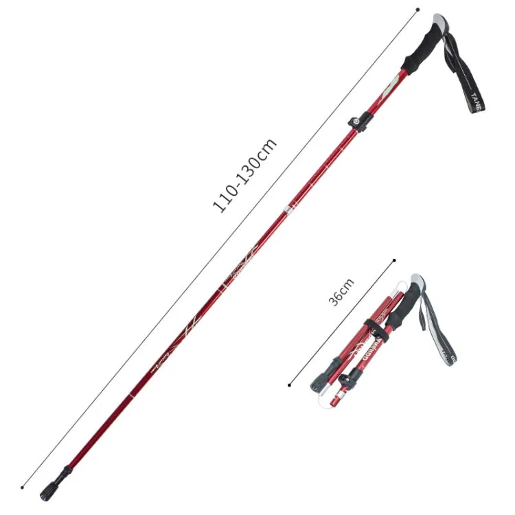 TANERDD TR-D0001 Trekking Poles Aluminum Alloy Folding Outdoor Handrails Trekking Walking Sticks(Long Model (Red))