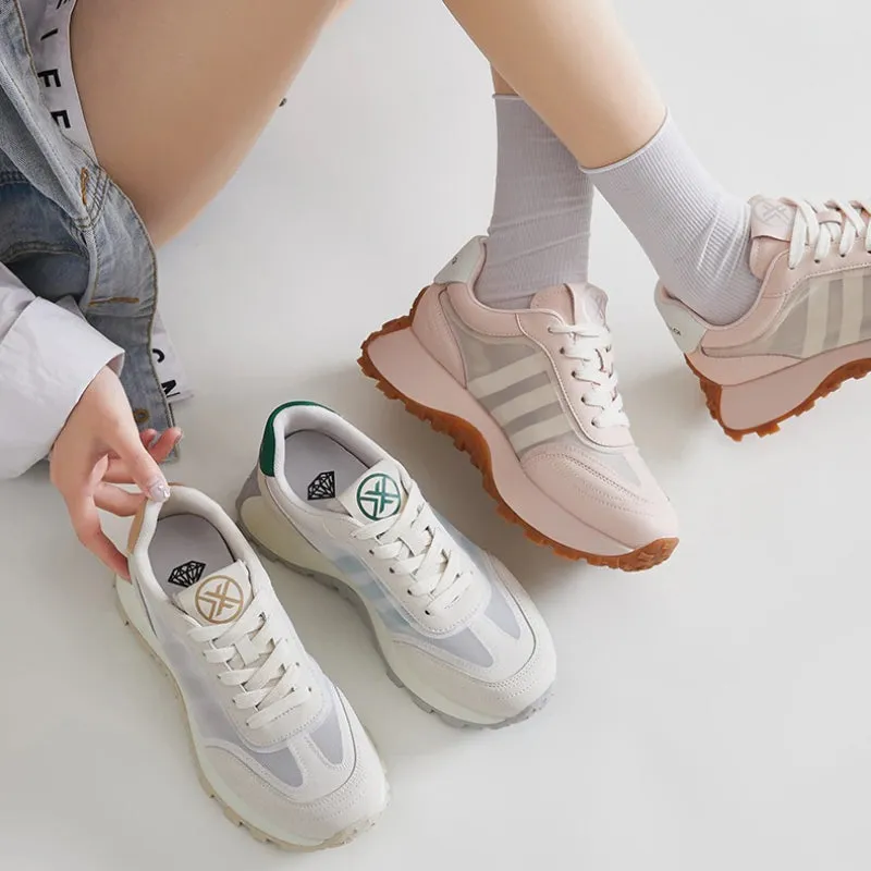 Two-toned Patchwork Platform Sneakers for Outdoor and Exercise