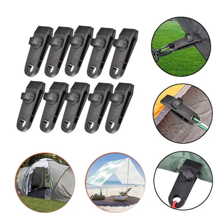 Windproof Canopy Fixed Tent Clip Rope Buckle Set 10 Clips 10 Black Ropes 10 Silver Fast Hangings