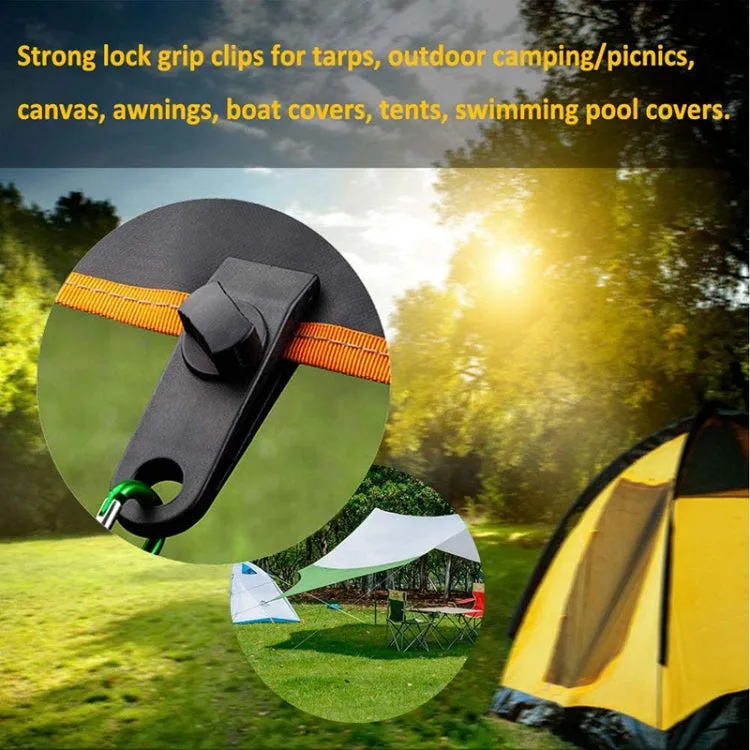 Windproof Canopy Fixed Tent Clip Rope Buckle Set 10 Clips 10 Elastic Ropes 10 Black Buckles